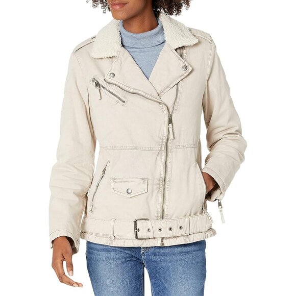 Levi's Women's Acid Wash Cotton Sherpa Oversized Moto Jacket Size Medium - Picture 1 of 16